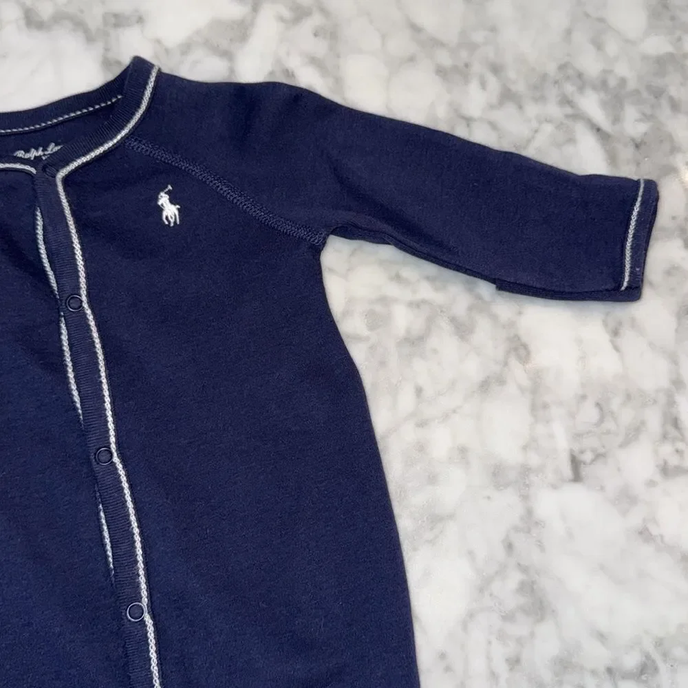 POLO RALPH LAUREN NAVY COTTON FOOTIE NB